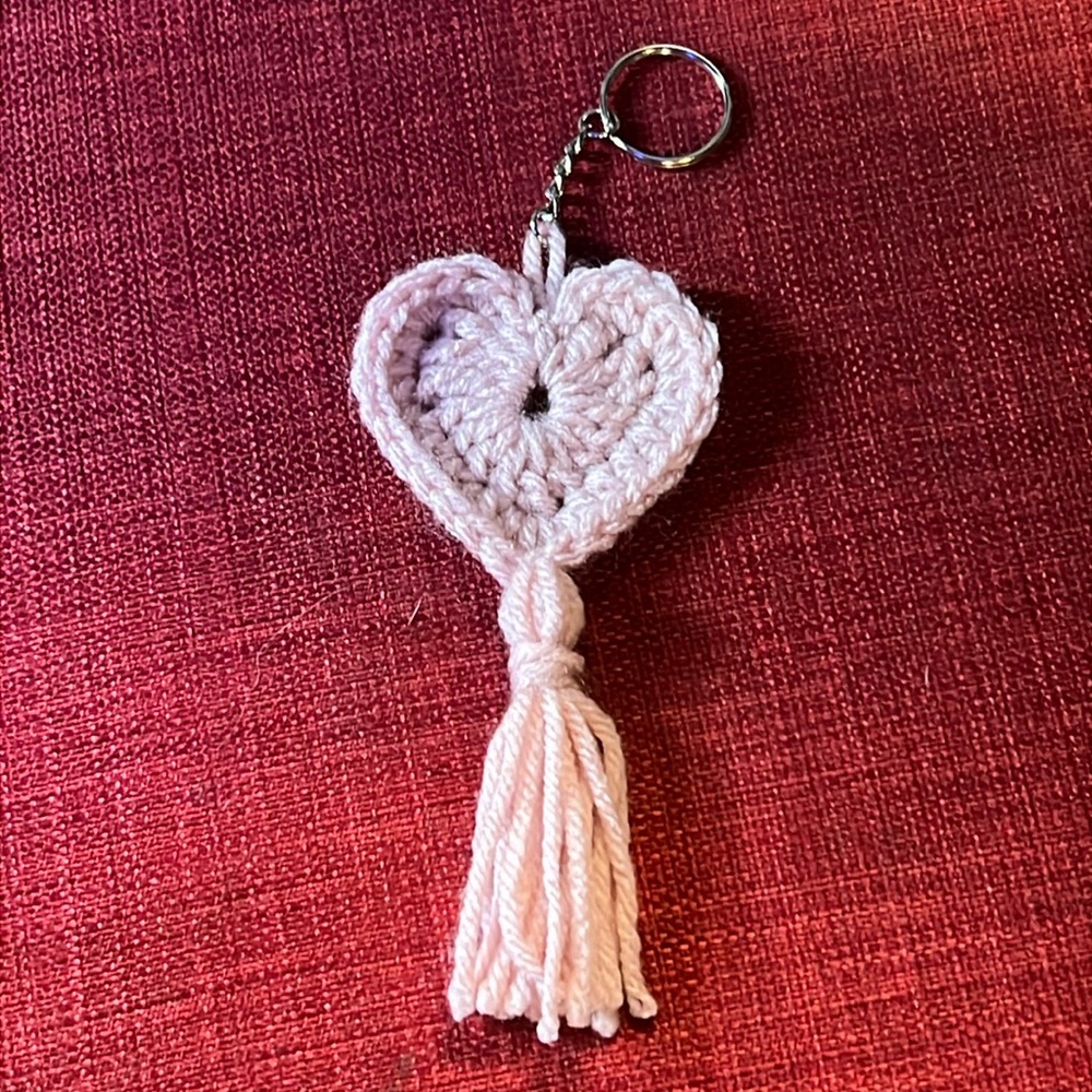 Pink Crochet Heart Keychain